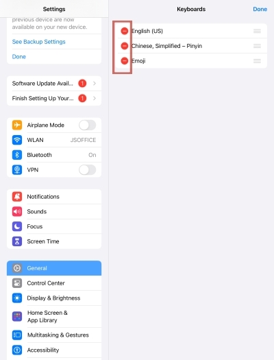 delete addditional keyboard on ipad