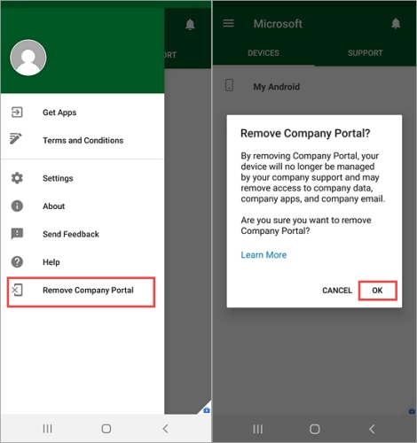 delete android from company portal