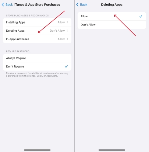 allow to delete apps with parental controls
