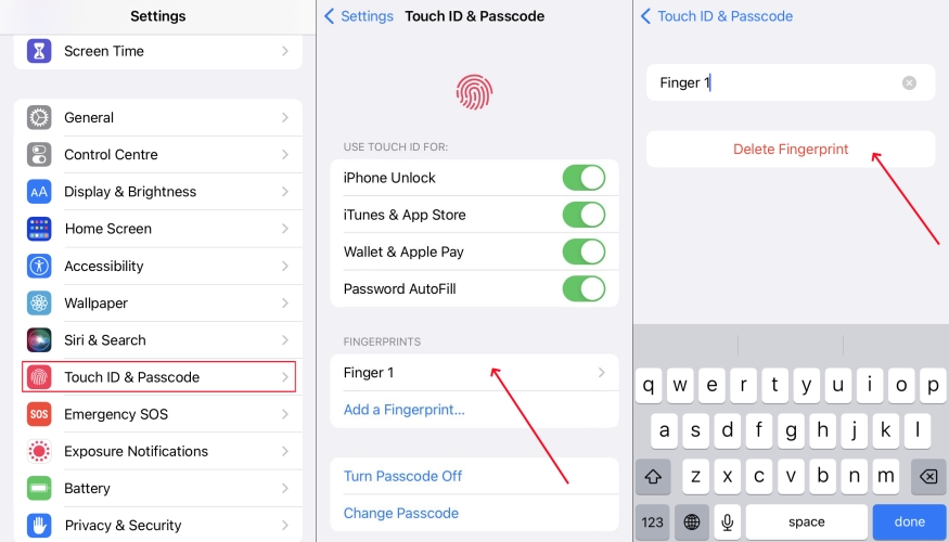 delete fingerprint on iphone