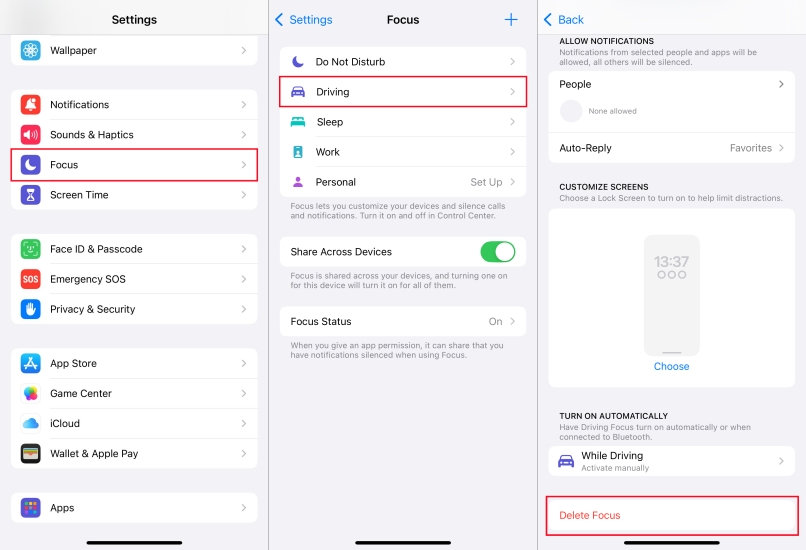 delete focus on iphone