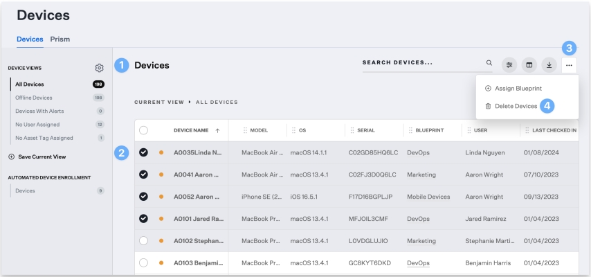 delete multiple device from kandji account
