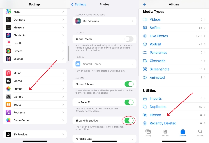 delete photos in hidden album on iphone