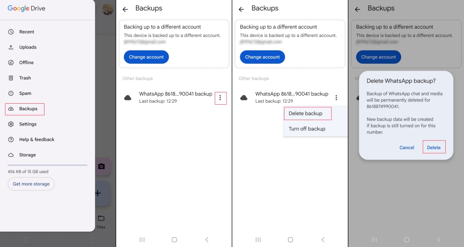 delete whatsapp backup from google drive