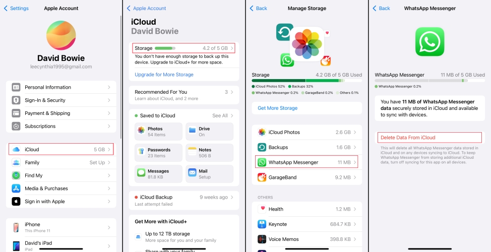 delete whatsapp backup from icloud