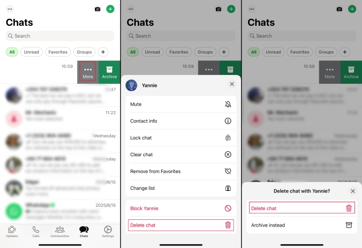 delete whatsapp individual chat on iphone