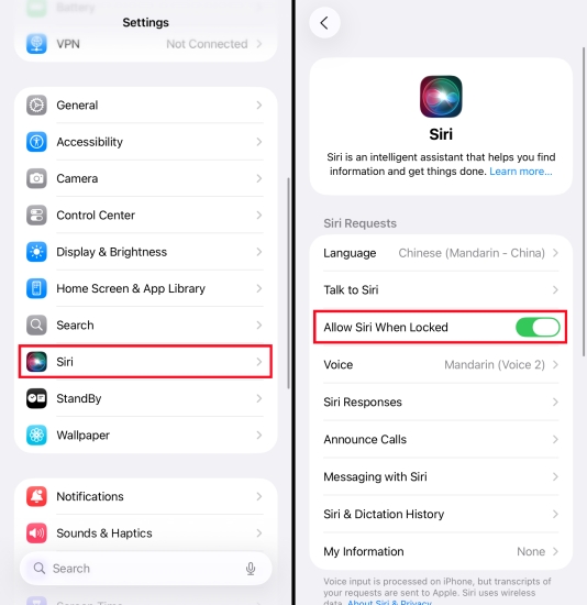 disable allow siri when locked feature on iphone