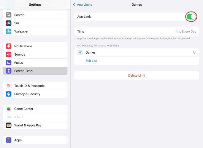 remove app limits on ipad