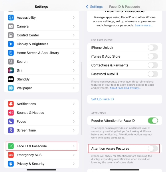 turn off attention aware features