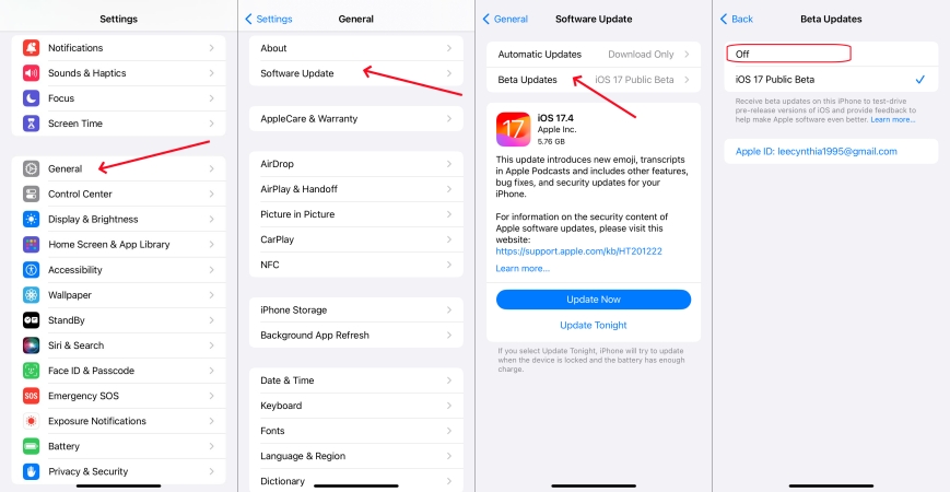 disable beta updates on iphone