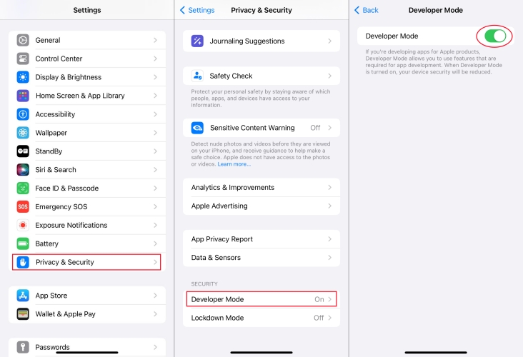 disable developer mode on iphone