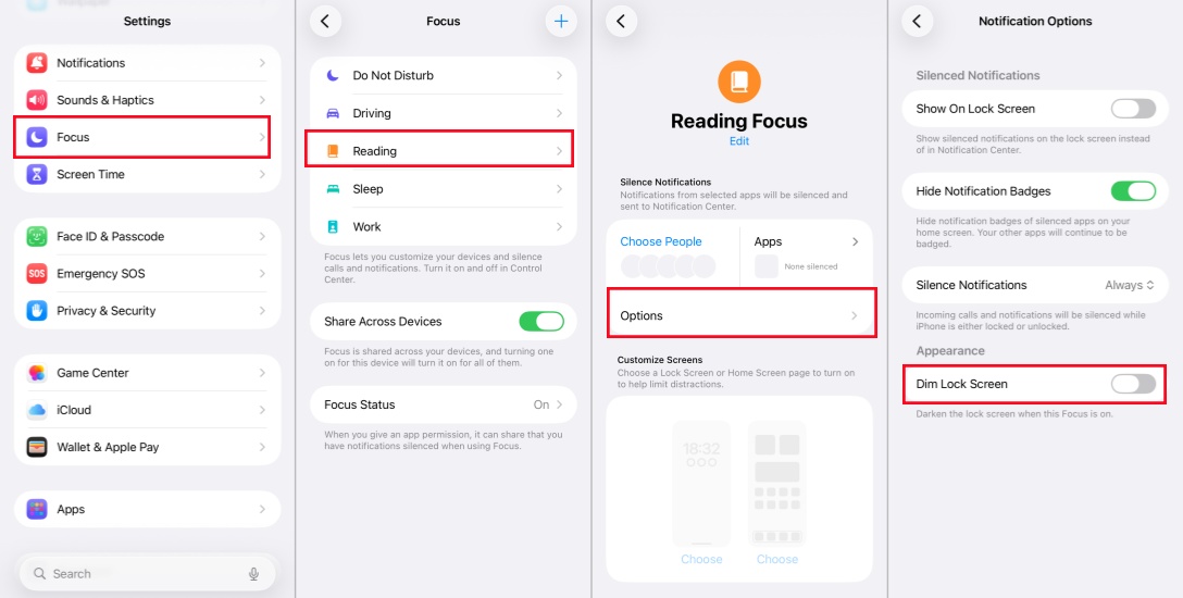 disable dim lock screen on iphone