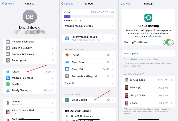 disable icloud backup on iphone