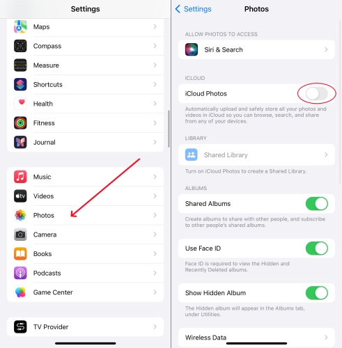 disable icloud photos on iphone