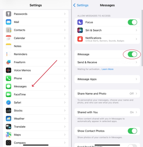 disable imessage on iphone