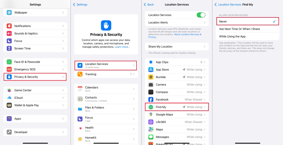 turn off location services for find my
