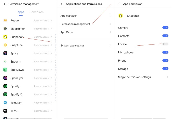 disable location services for sanpchat android