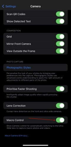 disable macro control on iphone
