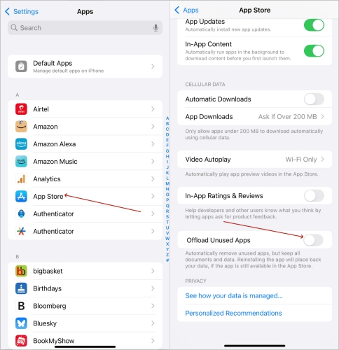 disable offload unused apps
