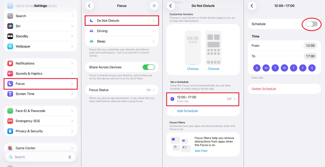delete schedule in do not disturb on iphone
