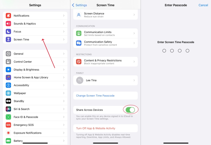 disable screen time on other iphone