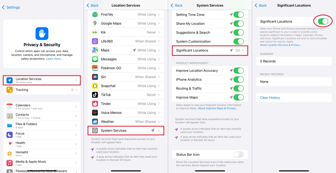 disable significant location on iphone