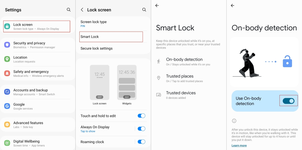 disable smart lock for screen unlock