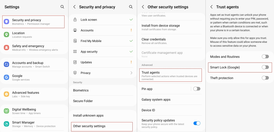 disable smart lock trust agents