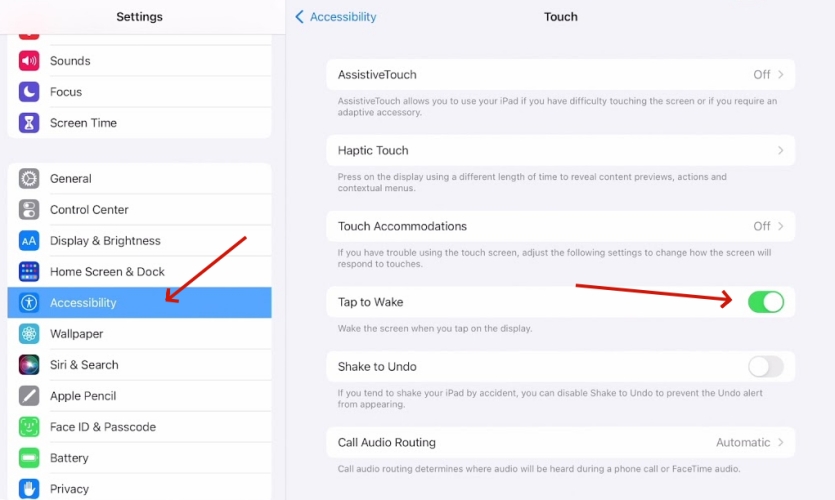 disable tap to wake on ipad
