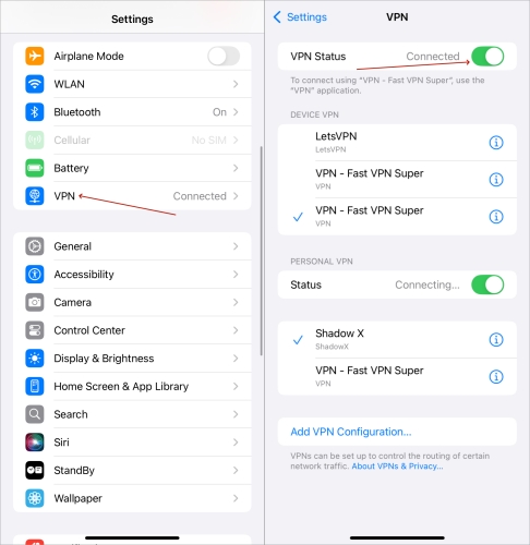 disable vpn on iphone