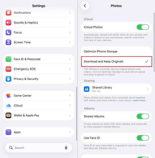 download and keep originals in photos on iphone