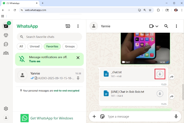 downloaded documents from whatsapp web