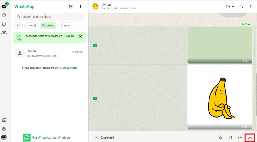 export whatsapp photos from web