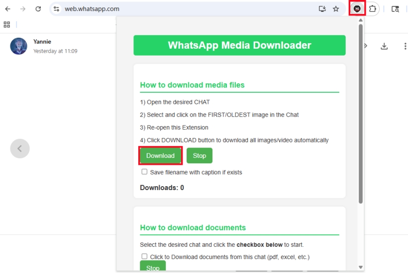 download video from whatsapp web via extension