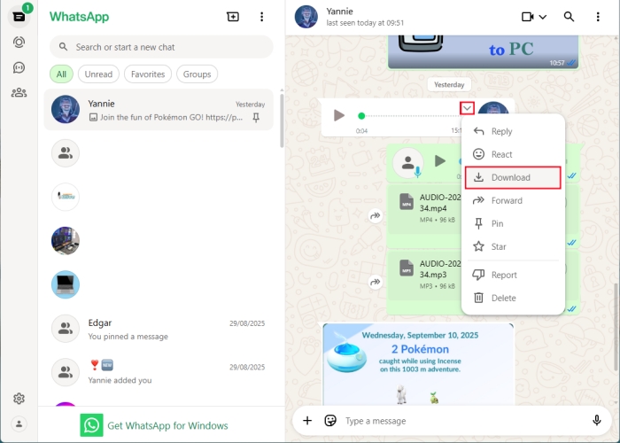 download audio from whatsapp on pc