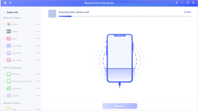 easeus iphone data recovery scan