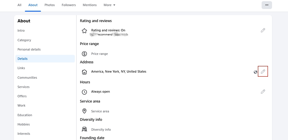 edit address on facebook