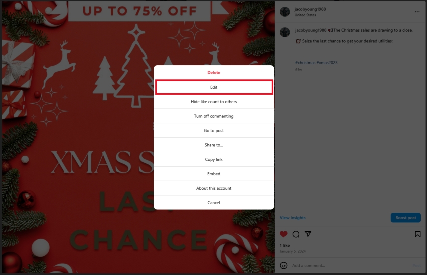 select edit on instagram