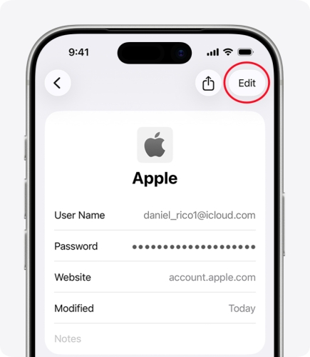 edit password in iphone passwords app