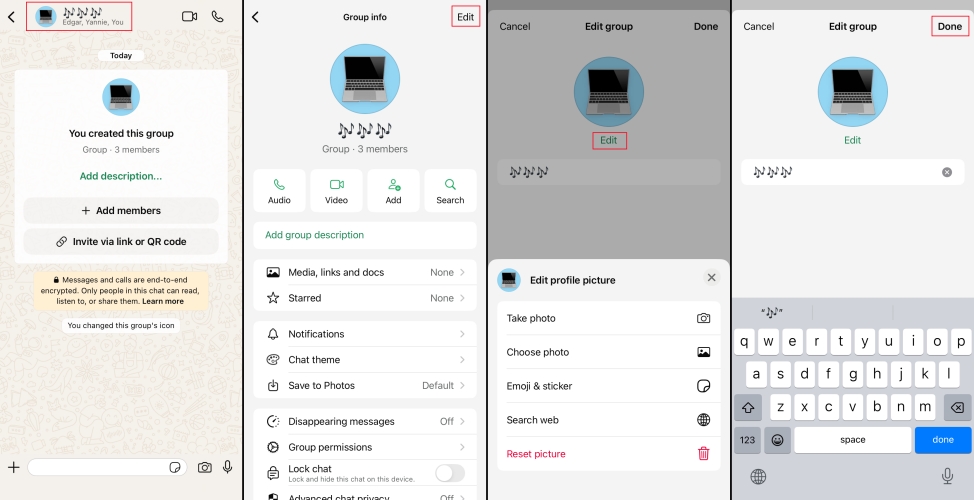 edit whatsapp group name and icon