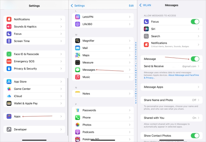 enable and disable imessage