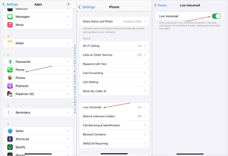 enable and disable live voicemail