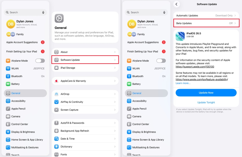 enable beta updates on ipad