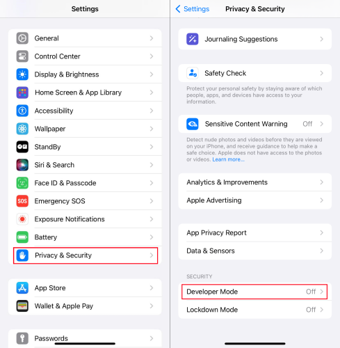 enable developer mode on iphone