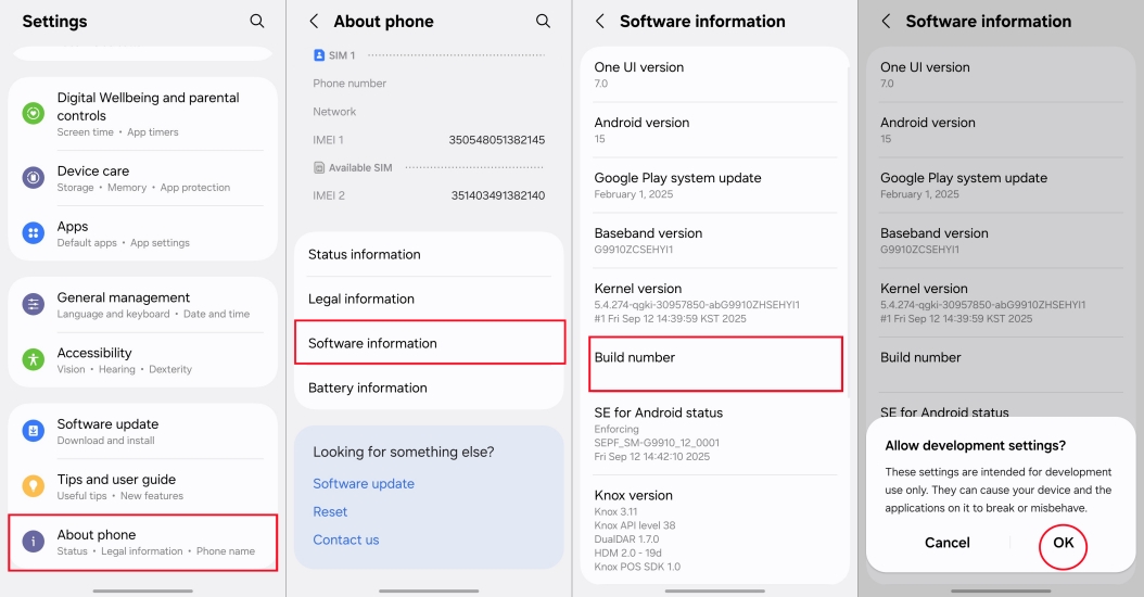 enable developer options on samsung phone