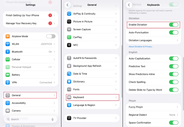enable dictation on iphone
