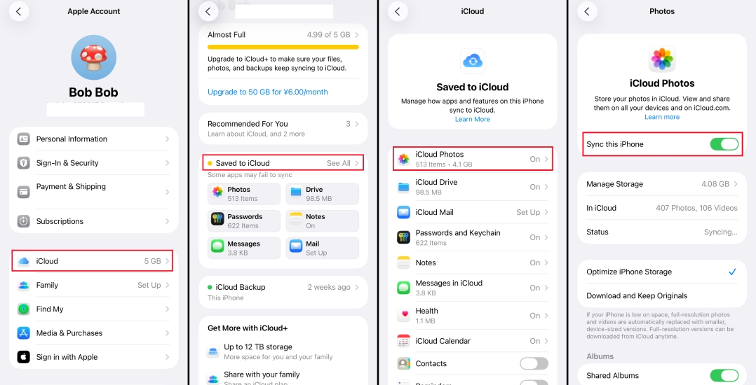 enable icloud photos sync