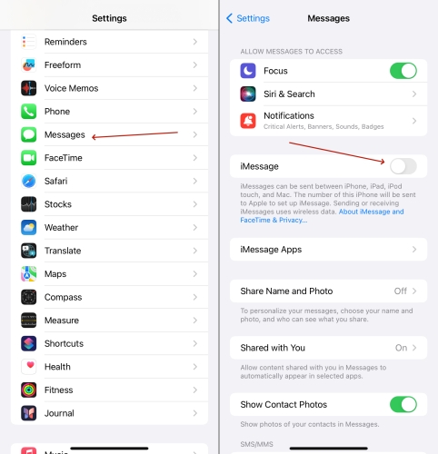 enable imessage on iphone