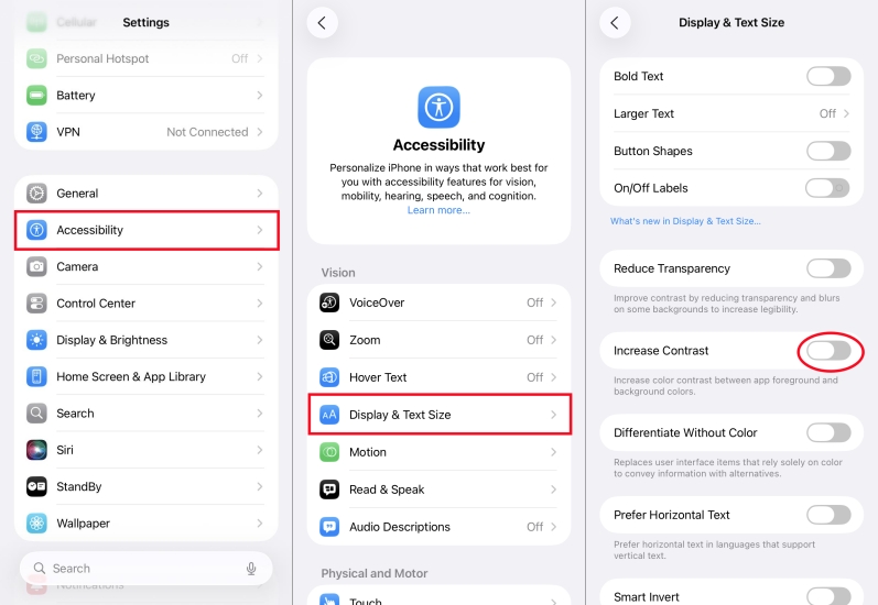 enable increase contrast on iphone