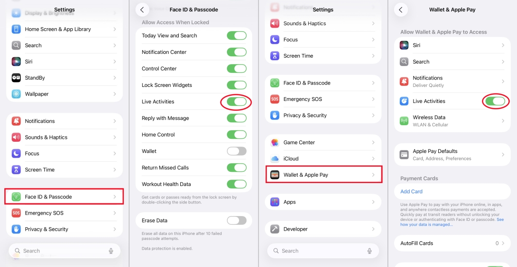 enable live activities for wallet